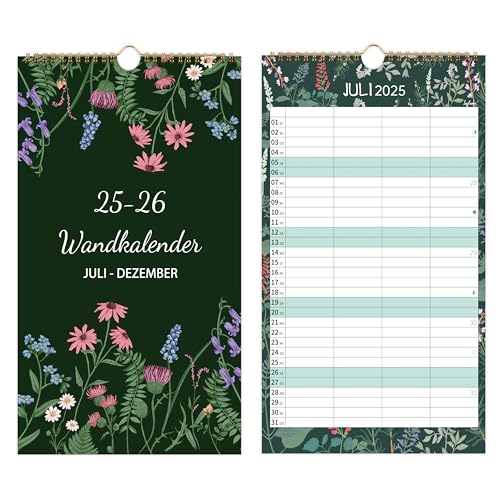 Familienplaner 2025 2026 - Wandkalender 2025 2026 Familienplaner 4 Spalten, Familienkalender 2025 2026 von Juli 2025 bis Dezember 2026, 38.2 x 22 cm, Blütenblatt