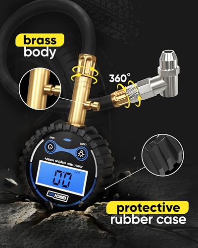 Image of GERCHWAY Digital Tire Pressure Gauge 200 PSI - Accurate Air Pressure Gauge for Tires with Easy-to-Read Numbers & 45 Angle Chuck