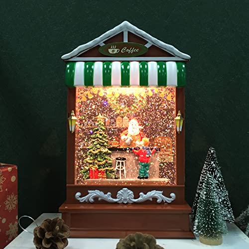 Christmas Snow Globe, Battery Operated Powered Coffee Shop Santa Snow Globe Spinning Water And Swirling Glitter For Christmas Decoration-Gift #TOP4