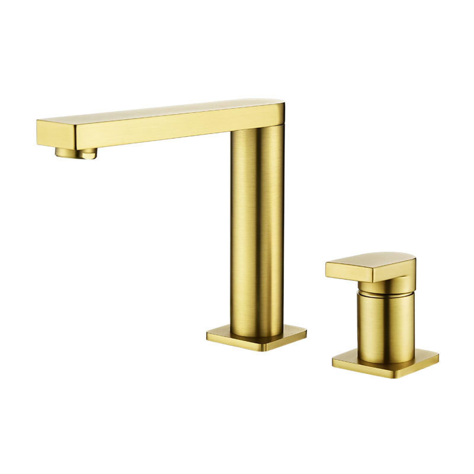 Fanjubei Brush Gold (Single Handle) Bathroom Copper Rotatable Split Basin Hot & Cold Faucet, Brushed Gold (Single Handle)