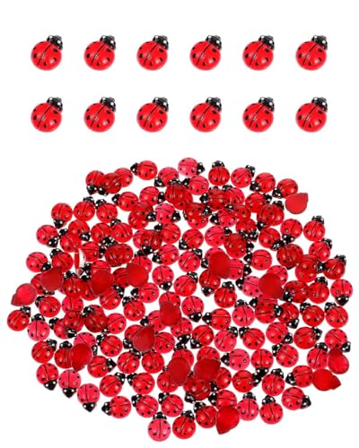 WINXMIN 200 Pièces Mini Coccinelles Autocollantes Coccinelle Bois Decoration Porte-Bonheur en Bois Coccinelles pour Scrapbooking Fournitures D'artisanat,Rouge