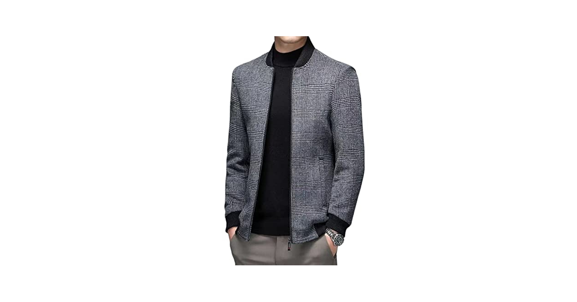 Amazon.com: Kwoki Men's Wool Blend Bomber Jacket Full Zip
