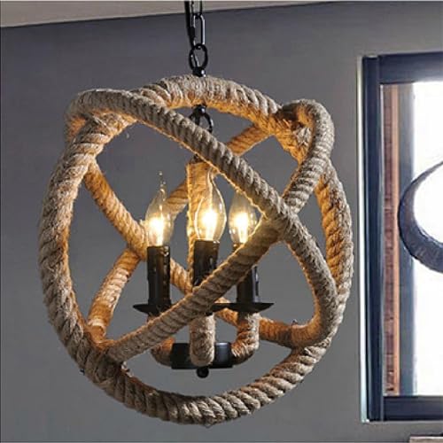 Candelabro de cuerda cáñamo Retro estilo americano, Loft nostálgico, Industrial, cibercafé, restaurante,luces colgantes