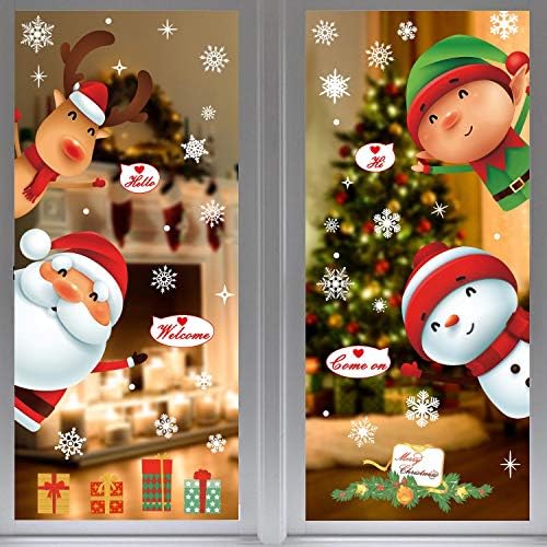UMIPUBO Christmas Window Clings Window Stickers Cute Santa Claus Reindeer with Static PVC Stickers for Christmas Home/Shop/Party Window Decorations (2 X 30 * 90 cm)