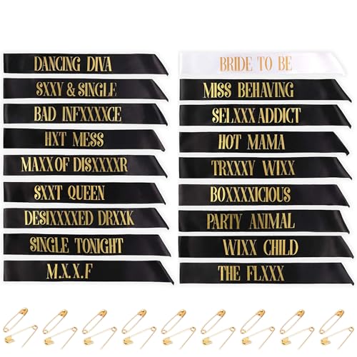 STAY GENT 18Piezas Bandas Despedida Soltera, 1 Pieza Blanco Bride to Be Banda Novia + 17 Piezas Negro Team Bride Fajas, Kit Accesorios Despedida Soltera Complementos Decoración Regalos de Boda