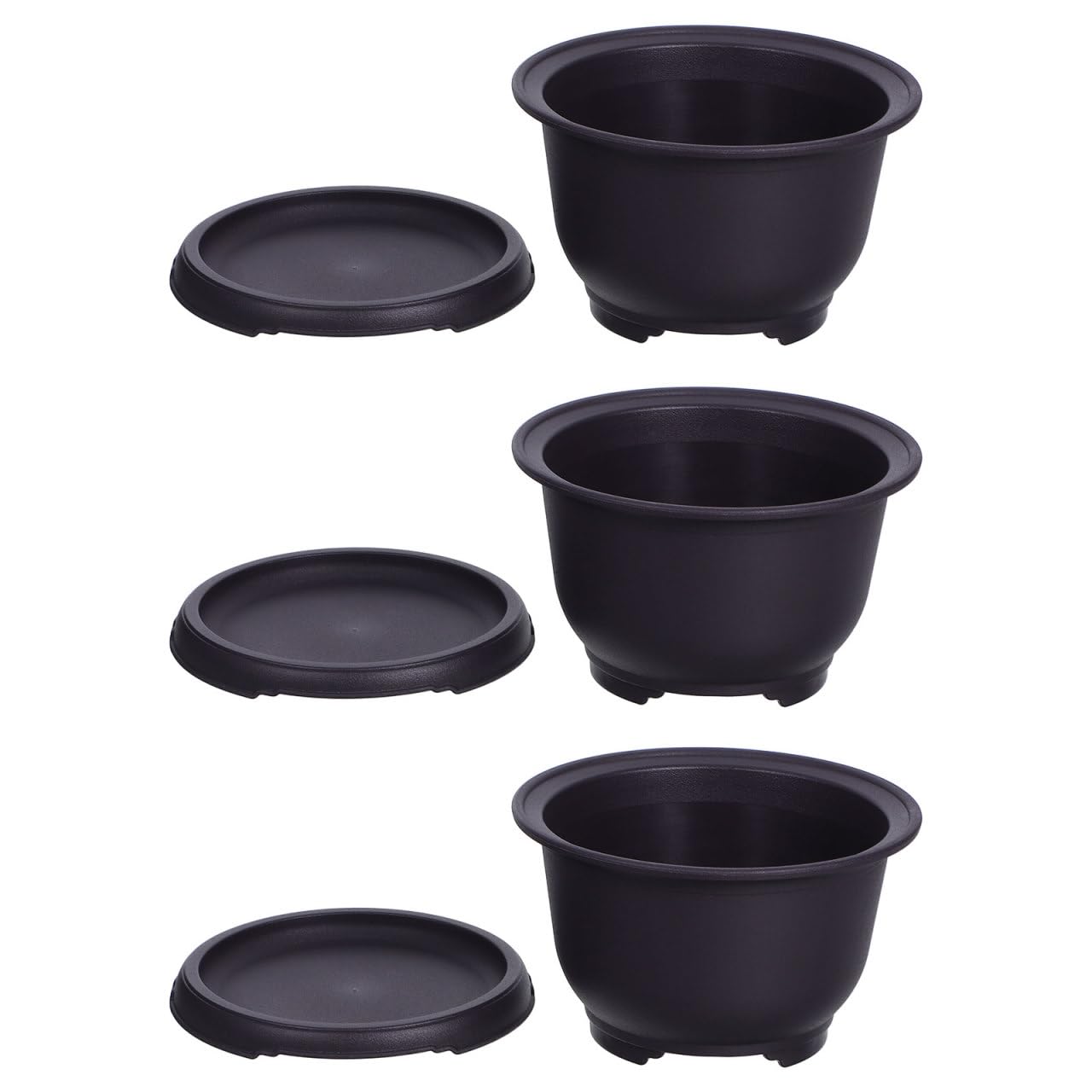 HOMSFOU 3pcs Round Plastic Flower Pots with Trays: 12cm Small Bonsai Planters for Indoor & Outdoor - Succulent, Orchid, Cactus Containers, Garden Pots for Plants