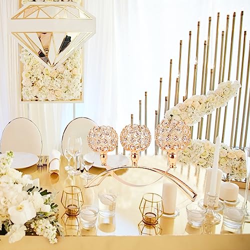 Gold Crystal 3 Arms Candle Holders, Table Centerpieces For Dining Room Table Wedding Gold Centerpieces Table Decoration, Pillar Candle Holder Crystal Candelabras Crystal Table Centerpiece Stand #TOP5