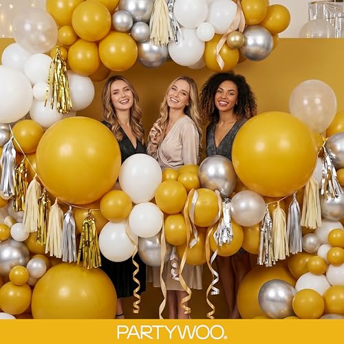 Image of PartyWoo Mustard Yellow Balloons 140pcs Different Sizes of 18 12 10 5 Inch Boho Netural Fall Balloon Arch Kit for Birthday Baby Shower Sunflower Little Cutie Thanksgiving Party Decorations Yellow-F57