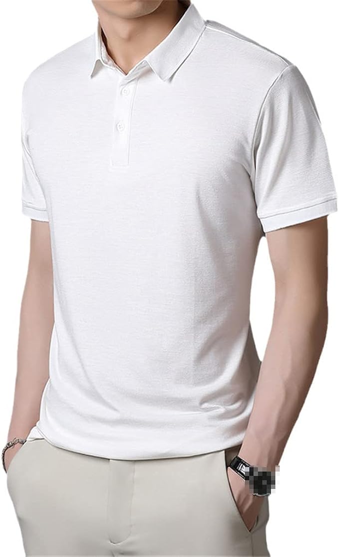 Amazon メンズポロシャツメンズアイスシルクビジネスポロシャツメンズビジネスカジュアルソリッドメンズポロシャツ White S アウトドア シャツ 通販