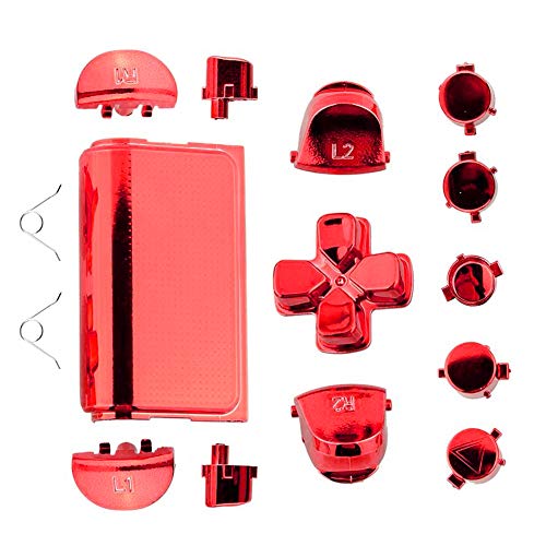 Jadebones Chrome Plating Replacement Repair Buttons with 2 Springs Set for PS4 Controller DualShock 4 (Red)