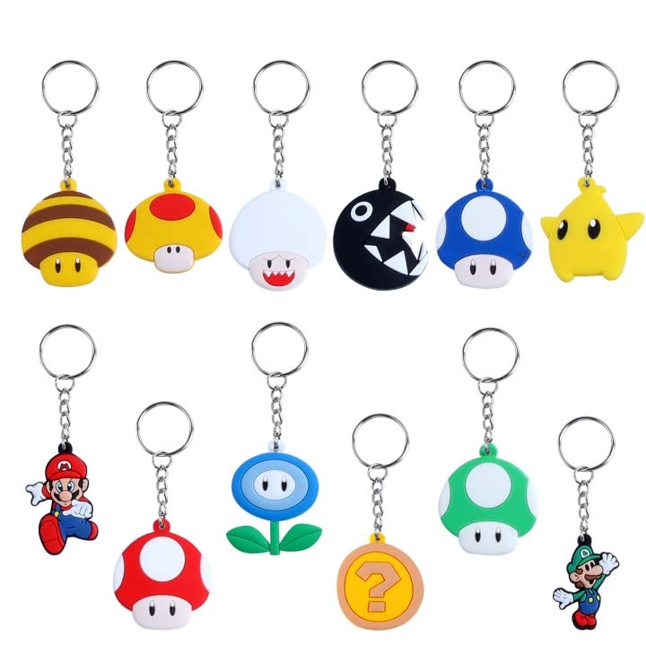 Forninc 12 Pcs Llavero Mario, Llavero de Metal Mario, Llavero de Silicona Mario, Llaveros Anime...
