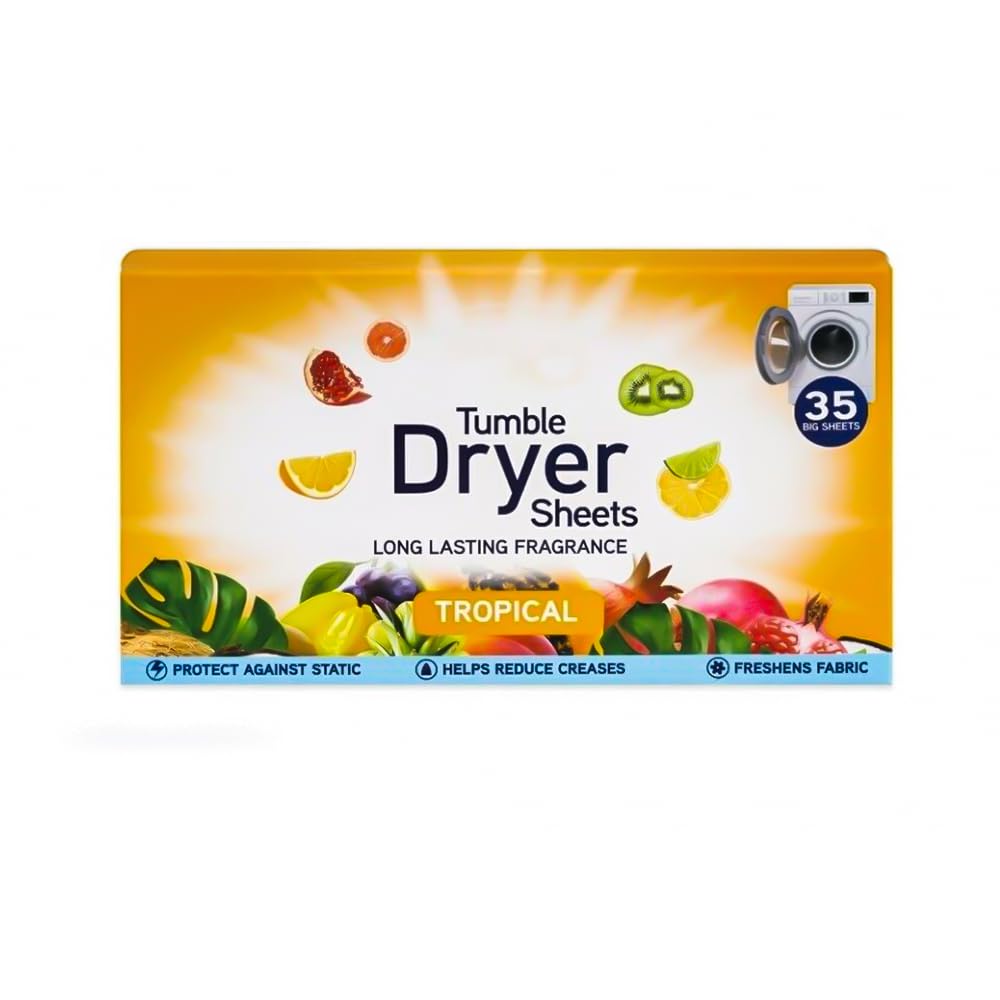 ANGIX 1 sábana para secadora con fragancia tropical de larga duración y suavidad para ropa fresca y ropa de cama (35 sábanas grandes)