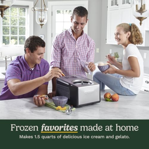 Image of Cuisinart 1.5-Quart Ice Cream Maker and Gelato Machine, Makes Frozen Yogurt and Sorbet, Fully Automatic with Commercial-Quality Compressor and 2 Churning Paddles, ICE-100, Black /Stainless