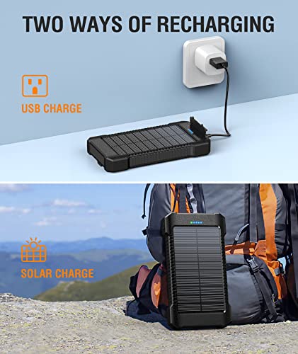 Metfut Solar Power Bank 38800Mah, Solar Charger With Suction Cup Mount Three Modes Flashlight-Steady/Sos/Strobe Ipx7 Waterproof/Dustproof/Shockproof External Battery Pack 3 Usb Charging Ports(Black) #TOP3