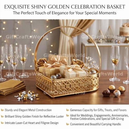 Image of Multipurpose Metal Basket For Gift Hamper, Pooja Temple Storage With Sturdy Handle, Decorative Flower Organizer & Versatile Puja Utility Accessories Home Decoration (Heart Shape)