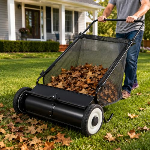 26-Inch Push Lawn Sweeper with 7 Cu. Ft. Hopper, Steel Frame