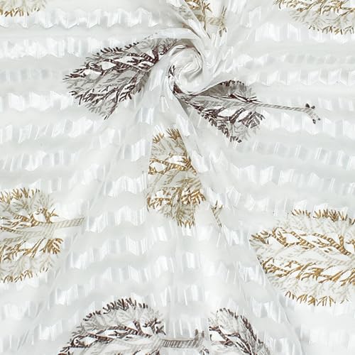 Image of MollisHomes Curtains 7 feet Long Set of 10 | White & Brown Transparent Sheer Curtain | Room Decoration Items for Bedroom | 215 x 118 cm | Motif Design Door Curtain | | Perfect for Home Decor