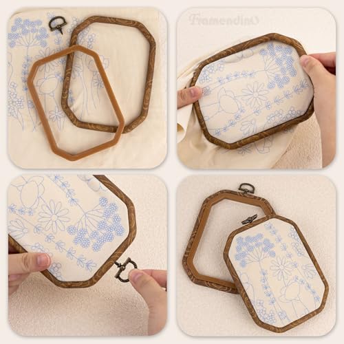 Image of Framendino, 3 Pack Imitation Wood Embroidery Hoop Hoops Display Frame Cross Stitch Ring for Art Craft Sewing