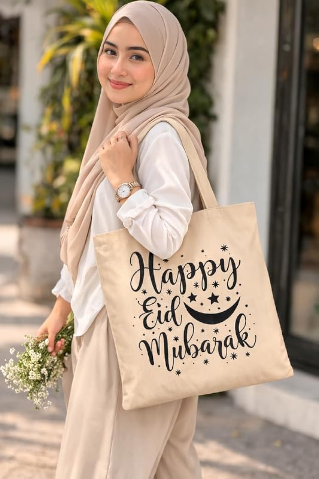 Happy Eid Mubarak Tote Bag, Reusable Cotton