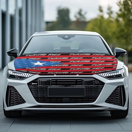 Image of Puerto Rico Print Car Hood Cover Stretchable Polyester,Engine Cover,Elastic Fabrics Can be Washed,Car Bonnet All-Season Protection