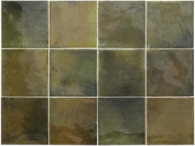 Azulejo cerámico cuadrado verde oliva 3.94x3.94 pulido 6.46 sq ft/caja 60 piezas miniatura 6