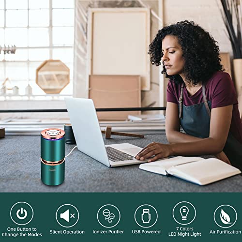 Mini Air Purifier Usb Air Purifiers For Car Office Desk Small Room, Super Quiet With Led Night Light, No Adapter (Green) #TOP2
