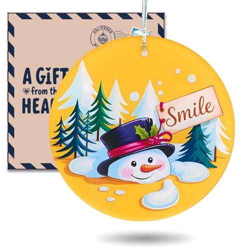 'Smile' Snowman Ornament for Christmas & Thanksgiving, Cheerful Holiday Tree Decoration, Fun & Silly Acrylic Keepsake Gift for Kids, Family, Friends