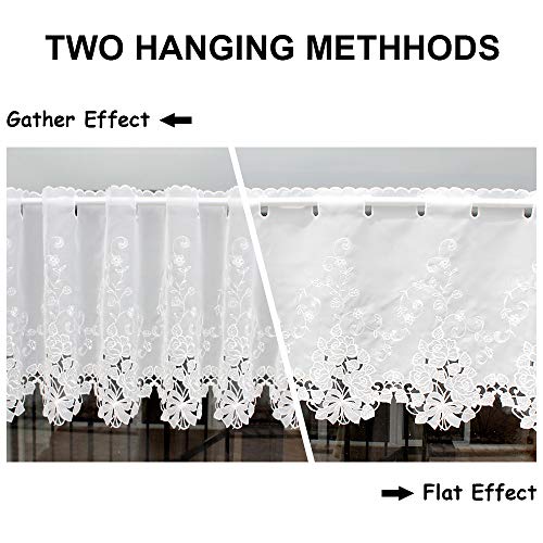 Zhh White Cafe Valance Curtains For Window Simple Pastoral Style Window Curtain, Romantic Hollow Rose Flower Lace Valances, W 59"× H 23" #TOP7