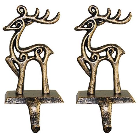 Pcapzz 2pack Christmas Stocking Holder Antique Iron Xmas Presents Hanger Fireplace Shelf Decorations Photo Display Hooks (2xElf) Cover
