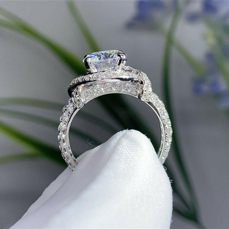 925 Sterling Silver Intertwined Crossover Statement Ring Cubic Zirconia Ring Chunky Band Rings for Women Fashion Wrap Design Ring Full Diamonds Vintage Flower Tower Wedding Ring Faux Diamond Ring（6）