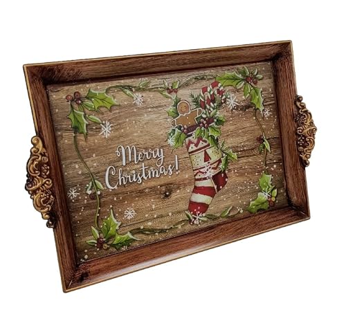 Bandeja de plástico para servir té, diseño de calcetín de Navidad, 40 cm x 26 cm