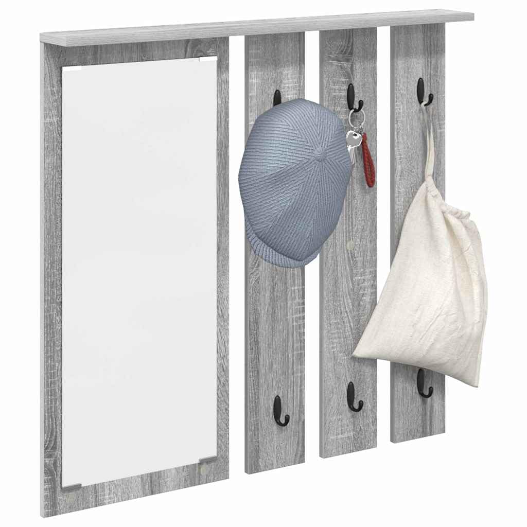 Hothingwell Wieszak ścienny z półką Sonoma szary 84 x 10 x 80 cm | Metalowe haczyki, konstrukcja drewnianej półki, pojemność 20 kg, łatwa konserwacja, nowoczesny design