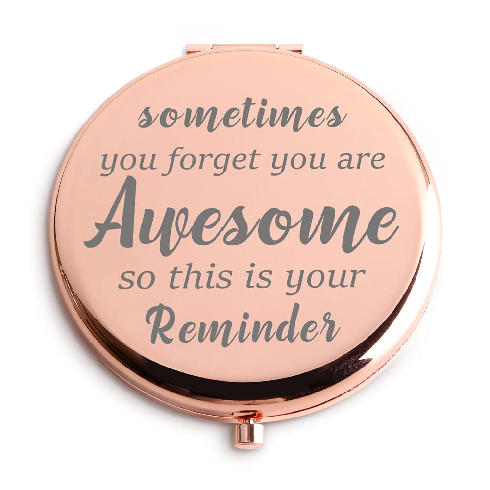 Inspirational Gifts for Women Sometimes You Forget That You are Awesome Rose Gold Compact Makeup Mirror Boss Lady Birthday for Women Coworkerï¼Å’Thank You Farewell Gifts for Women