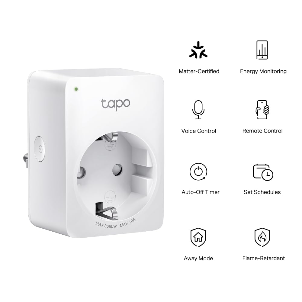 Tapo Matter Prise Connect√©e WiFi, Suivi de consommation, 16A Type F, Compatible avec Alexa, Google Home et SmartThings, Contr√іler Le radiateur, Le Chauffage, √Йconomie d'√©nergie, Tapo P110M