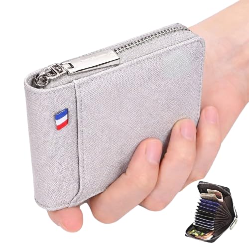 Compact RFID Credit Card Holder Wallet with Zipper, Accordion Card Organizer with Many Slots, ID Window and Cash Compartments, Slim Secure Card Wallet for Travel and Daily Use (Grey)-image-46