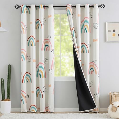 Amazon.com: chiinvent Blackout Rainbow Curtains for Kids Cute Rainbow Room Darkening Window ...