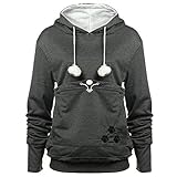 YYW Womens Pet Hoodies Pullover Sweatshirt Oversized Cat Hoodies Pet Holder Cat Dog Pouch Carriers (Dark Grey,Medium)