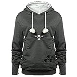 Womens Pet Carrier Shirts Kitten Puppy Holder Animal Pouch Hood Sweatshirt Pouch Hoodie, Dark Grey, XXX-Large