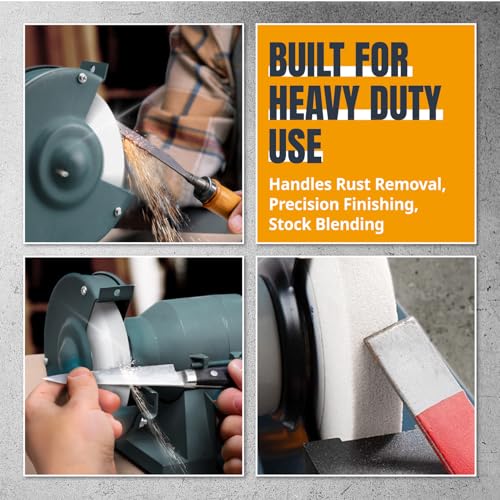 POWERTEC 15505 Schleifscheiben für Bank und Sockel, 20,3 x 2,5 cm, 5/8 Dorn, 120 Körnung, weißes Aluminiumoxid, Schleifscheibe zum Schleifen und Schärfen von Schneidwerkzeugen, 1 Stück