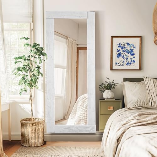 Image of 65x24in Full Length Mirror, Solid Wood Convex Frame, White