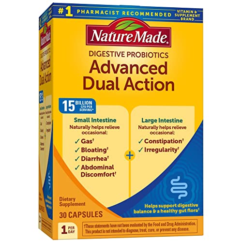 Nature Made Digestive Probiotics Advanced Dual Action, Probiotics for Women and Men, 30 Probiotic Capsules, 30 Day Supply