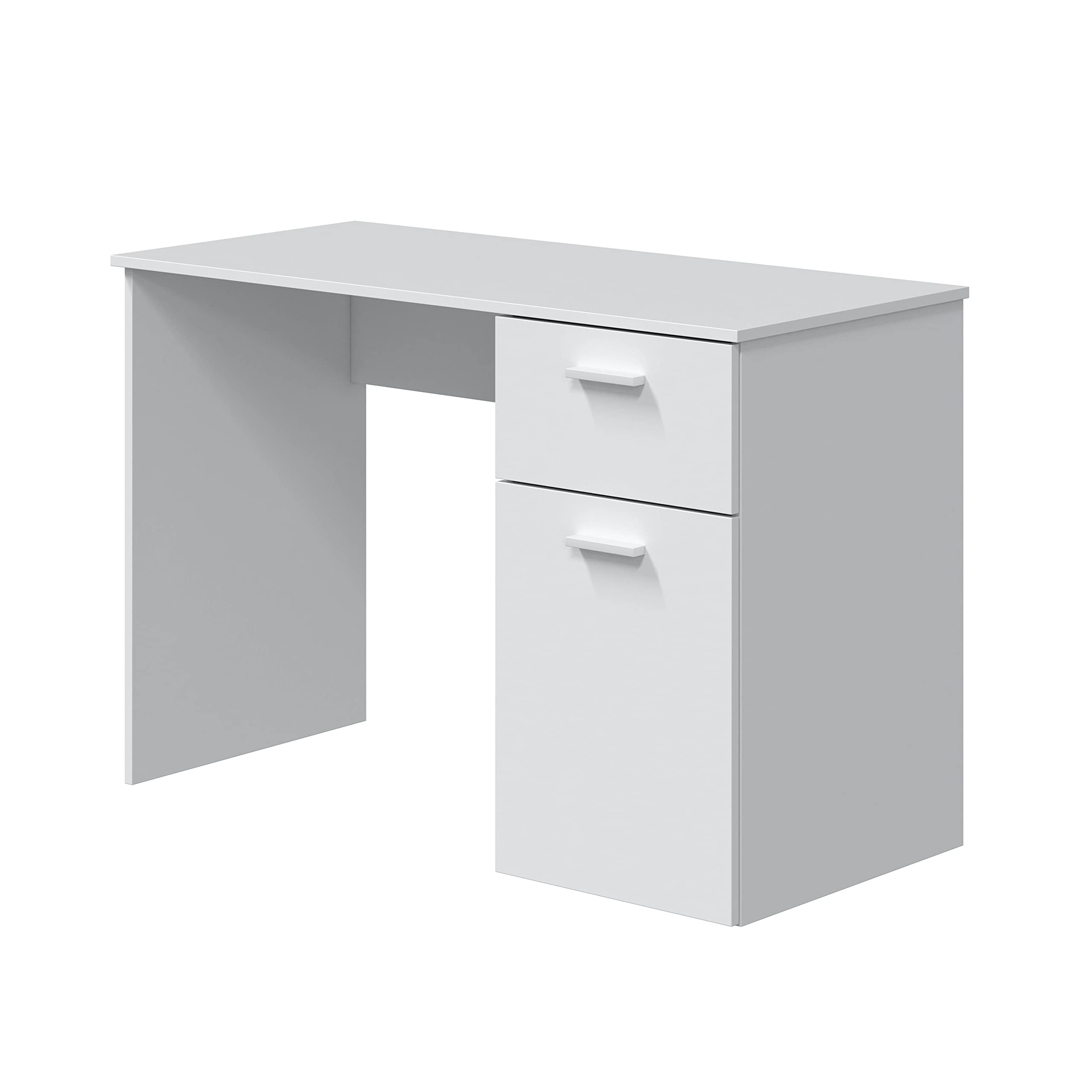HOGAR24 ES Mesa Escritorio con 1 Cajón y 1 Puerta, Color Blanco Artik