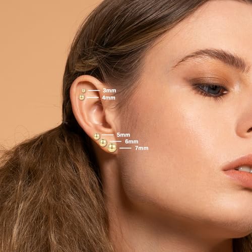 18K Gold Plated Sterling Silver Ball Stud Earrings 3mm-10mm Options, Simple Polished Ball Studs Hypoallergenic Jewelry3