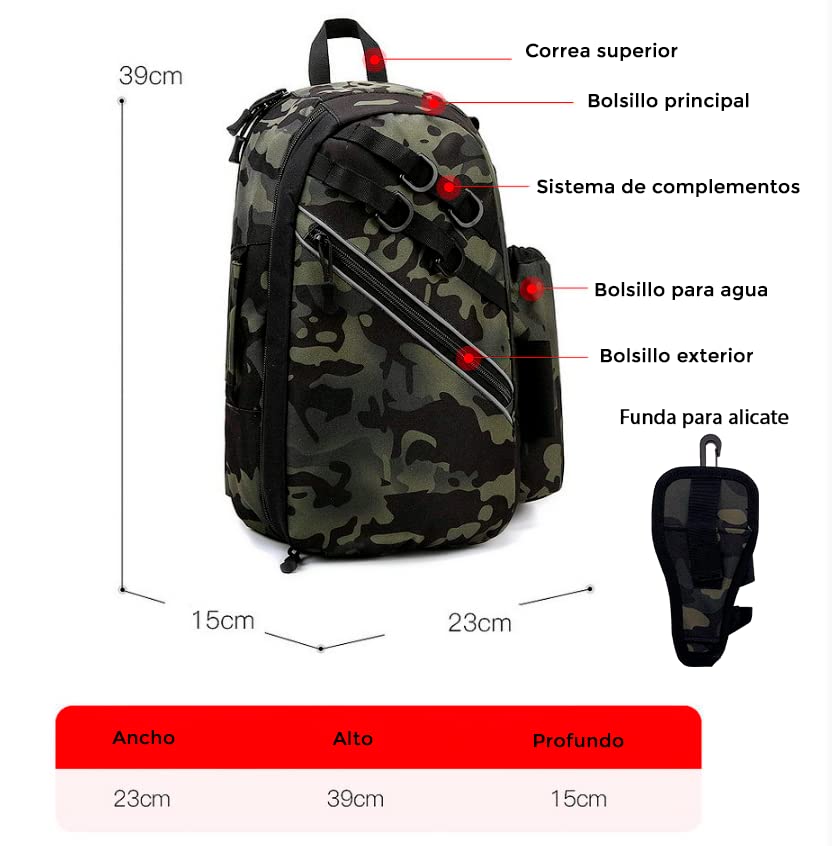 Mochila de Pesca Impermeable - Bolsa para Pesca de Hombro Multifuncional - Mochila de Pesca compacta- con Soporte para cañas de Pescar - Pesca Accesorios
