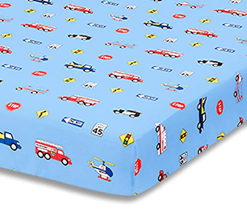 Baby Boy Fitted Crib Sheet Police, Fire and Rescue, 100% Soft Breathable Microfiber Baby Sheet, Fits Standard Size Crib Mattress 28in x 52in, Nursery Sheet