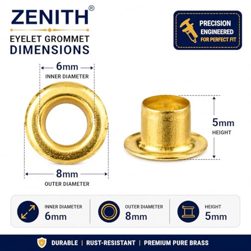 Zenith 250 Golden Brass Eyelet Grommets - Image 5