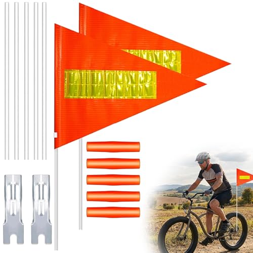 2 Pièces Fanion Drapeau Réfléchissant pour Vélo Sécurité, Hauteur Réglable, pour Remorque Vélo, VTT, Camions et Vélomoteur
