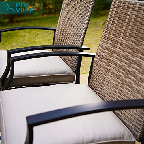 Phi Villa Outdoor Patio Bar Stools With Brown Wicker Backrest & Metal Frame, All Weather Bar Height Rattan Patio Chairs With Armrest, Barstool Patio Furniture For Lawn Garden, Beige Cushion, Set Of 2 #TOP2