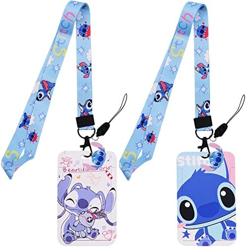 Stitch Ransparent Badge Holder 2Pcs with Lanyard Card Holder Detachable Card Holders for Office School Supplies, ID Card, Keys Bus Card