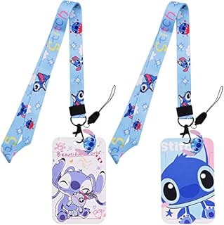 Stitch Ransparent Badge Holder 2Pcs with Lanyard Card Holder Detachable Card Holders for Office School Supplies, ID Card, Keys Bus Card